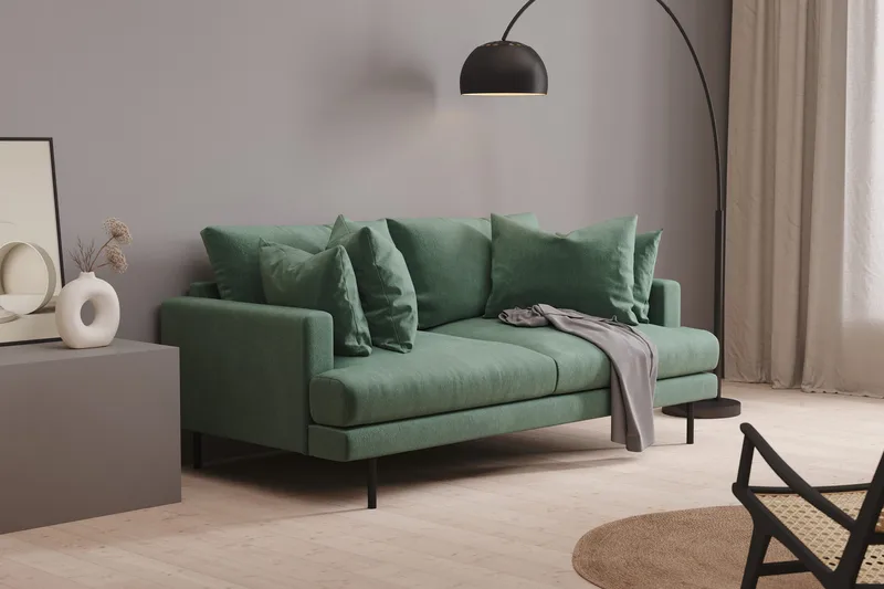 Menard 3-personers Dyb Fløjlssofa - Mørkegrøn - Møbler - Sofaer - 3 personers sofa