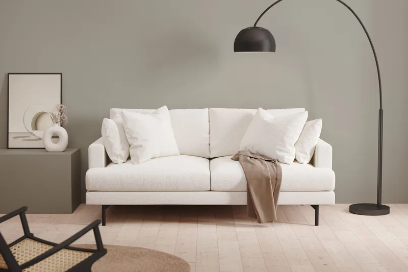 Menard 3-personers Dyb Sofa i Bouclé 205 cm bred - Hvid - Møbler - Sofaer - 3 personers sofa
