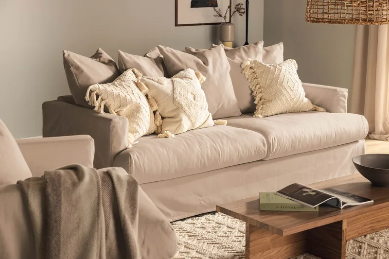 Menard 3-personers Dyb Stofsofa - Beige - Møbler - Sofaer - 3 personers sofa