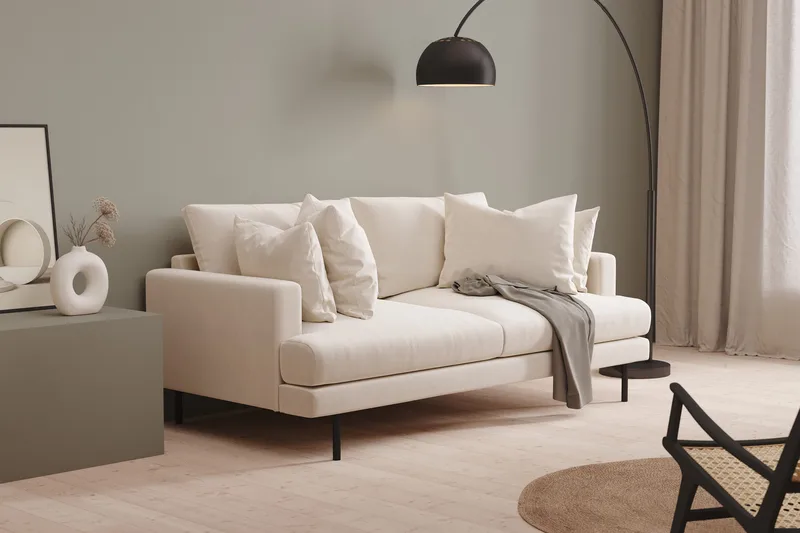 Menard 3-personers Dyb Fløjlssofa - Cremehvid - Møbler - Sofaer - 3 personers sofa