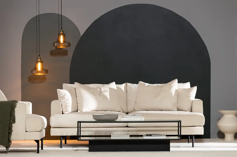 Menard 3-personers Dyb Manchestersofa - Beige - Møbler - Sofaer - 3 personers sofa