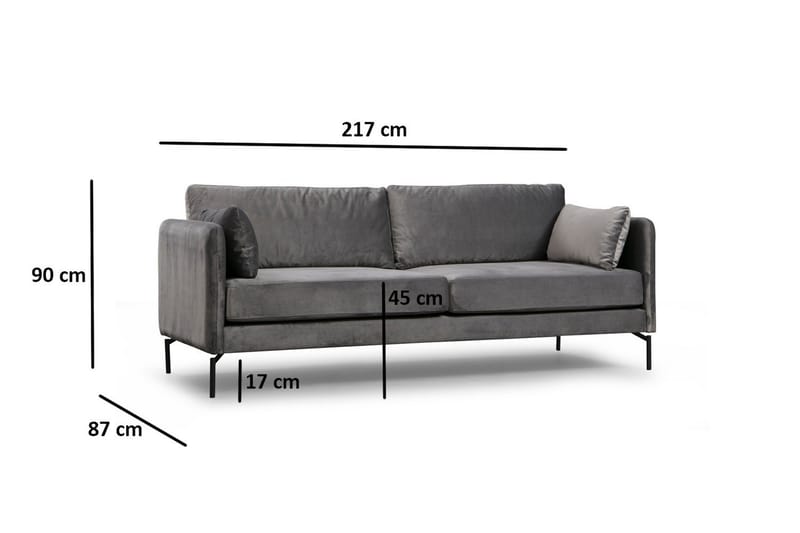 Mezonzo 3-Pers. Sofa - Grå - 3 personers sofa