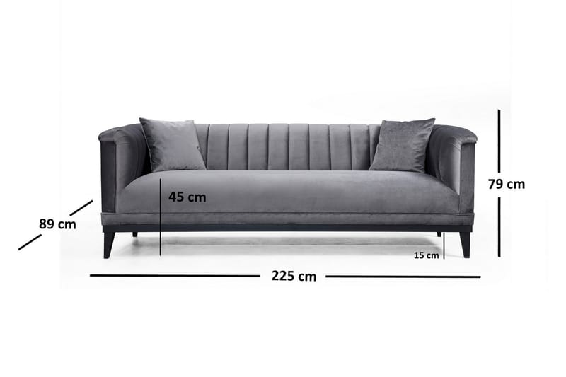 Mezonzo 3-Pers. Sofa - Grå - 3 personers sofa