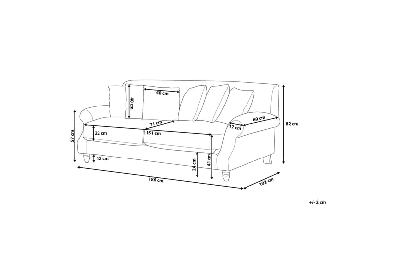 Oak Sofa 2-4 sæder - Blå - 3 personers sofa