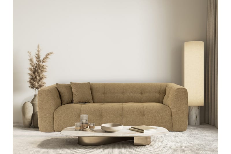 Octavian 3-personers Sofa med Knappet Design i Bouclé, Brun
