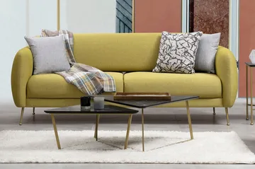 Panchenko Sovesofa Runde Armlæn 88x183 cm i Stof - Gul - Møbler - Sofaer - Sovesofaer - 3 personers sovesofa