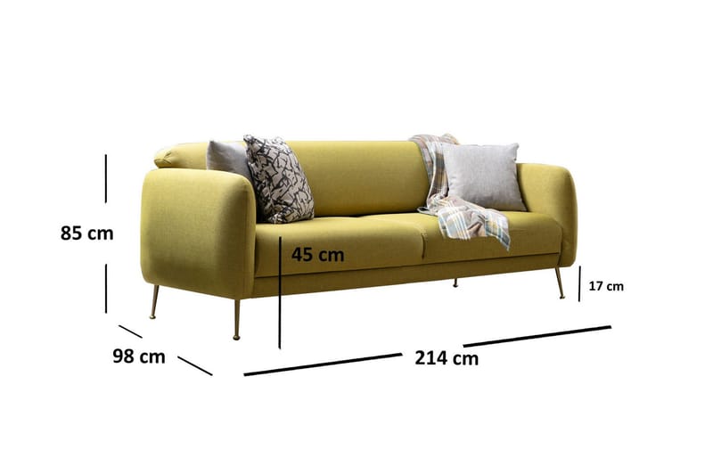 Panchenko Sovesofa Runde Armlæn 88x183 cm i Stof - Gul - Møbler - Sofaer - Sovesofaer - 3 personers sovesofa