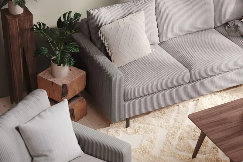 Peppe 3-personers Manchestersofa - Grå - Møbler - Sofaer - 3 personers sofa