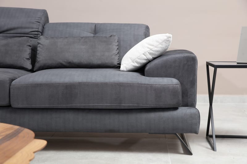 Raedeke Dyb Sofa Justerbar Rygstøtte 225 cm i Stof - Sort - Møbler - Sofaer - 3 personers sofa