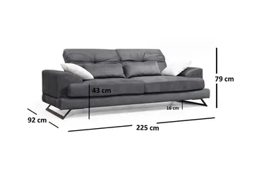 Raedeke Dyb Sofa Justerbar Rygstøtte 225 cm i Stof - Sort - Møbler - Sofaer - 3 personers sofa