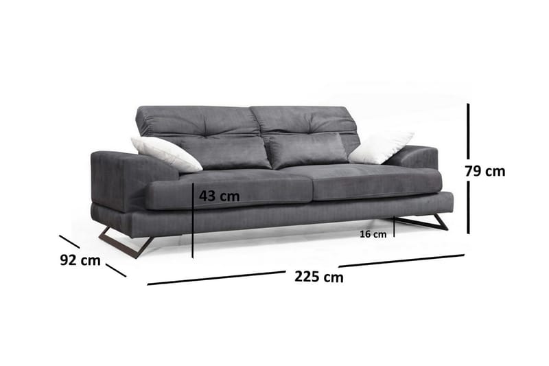 Raedeke Dyb Sofa Justerbar Rygstøtte 225 cm i Stof - Sort - Møbler - Sofaer - 3 personers sofa