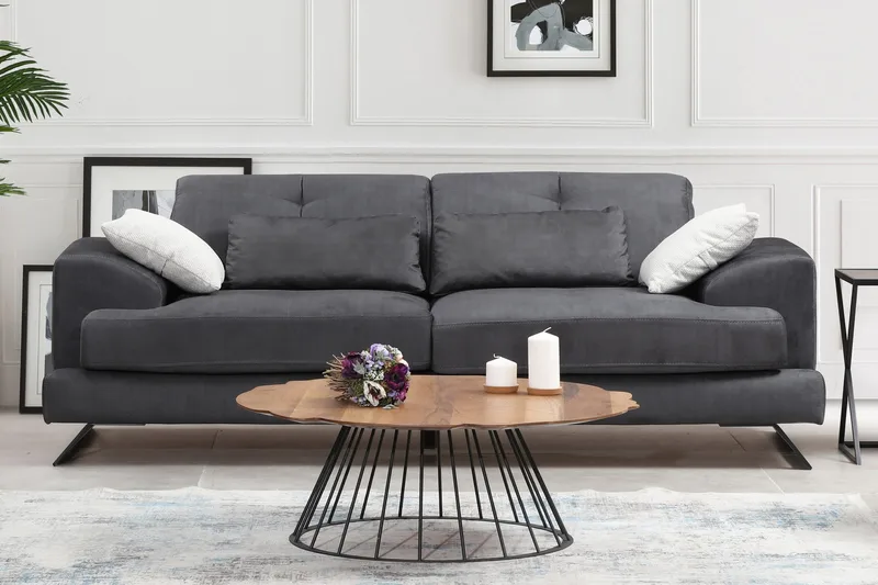Raedeke Dyb Sofa Justerbar Rygstøtte 225 cm i Stof - Sort - Møbler - Sofaer - 3 personers sofa
