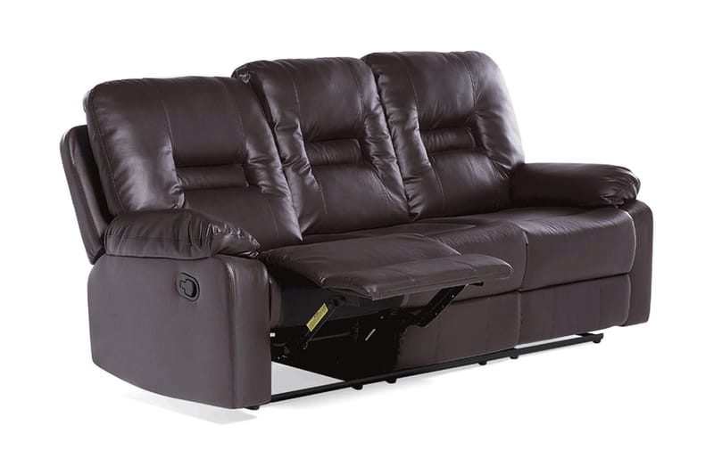 Rovik 3-personers Reclinersofa i Kunstlæder med Metalstel - Brun - Møbler - Sofaer - 3 personers sofa