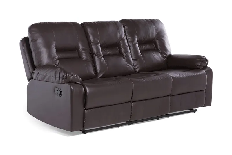 Rovik 3-personers Reclinersofa i Kunstlæder med Metalstel, Brun