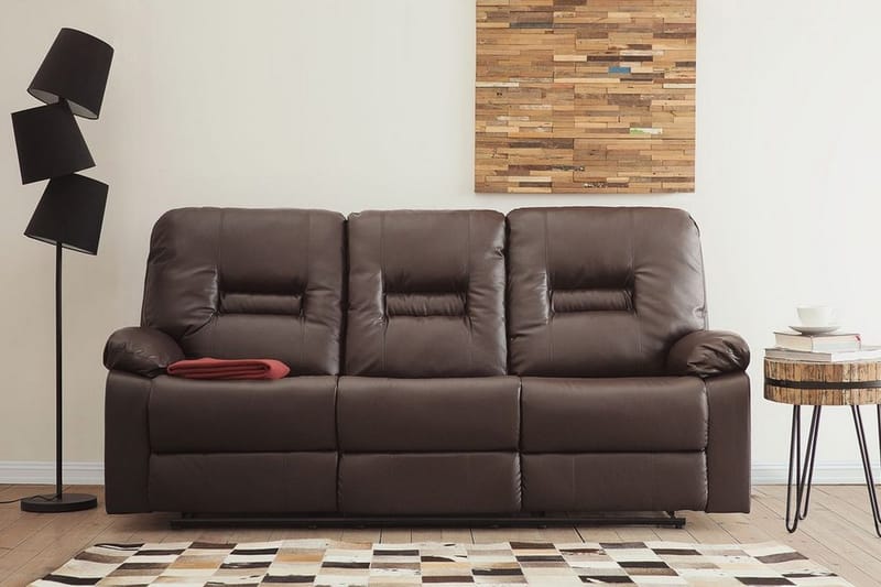 Rovik 3-personers Reclinersofa i Kunstlæder med Metalstel - Brun - Møbler - Sofaer - 3 personers sofa