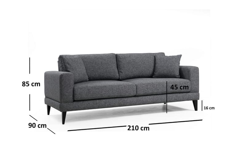 Selder 3-Pers. Sofa - Grå - 3 personers sofa