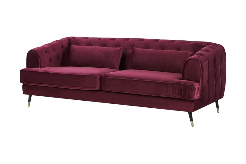 Slettan 3-Pers. Sofa - Velour/Mørkerød - 3 personers sofa