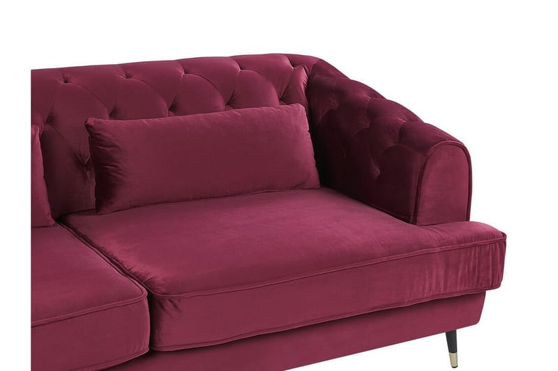 Slettan 3-Pers. Sofa - Velour/Mørkerød - 3 personers sofa