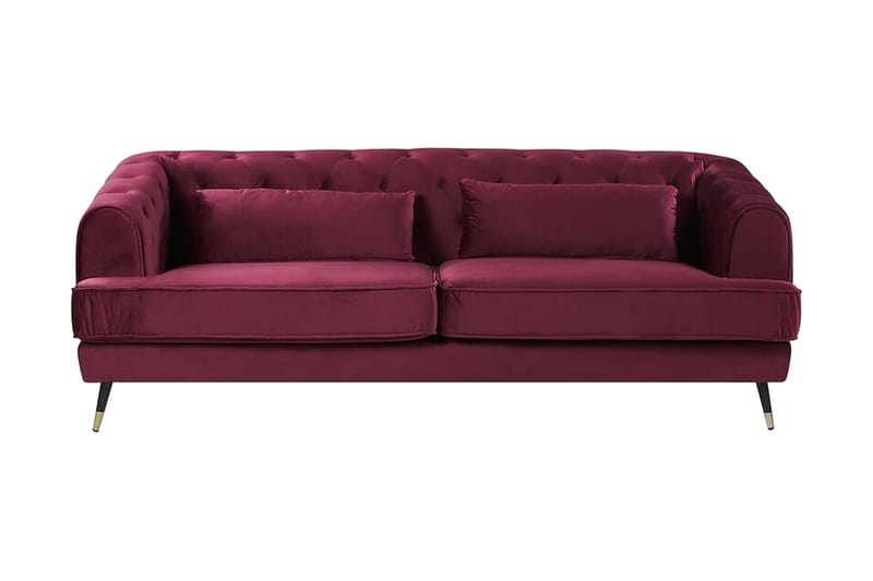 Slettan 3-Pers. Sofa - Velour/Mørkerød - 3 personers sofa