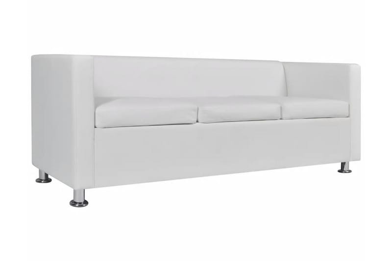 Sofa 3-Pers. Kunstlæder Hvid - Hvid - 3 personers sofa