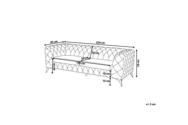 Sotra Dyb Chesterfield Fløjlssofa - Grå - Møbler - Sofaer - 3 personers sofa