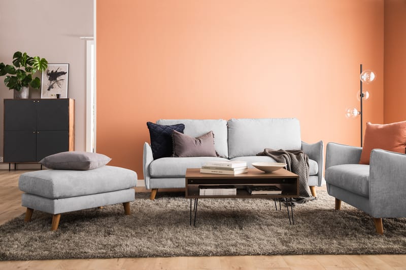 Trend Lyx 3-Pers. Sofa - Lysegrå/Eg - 3 personers sofa