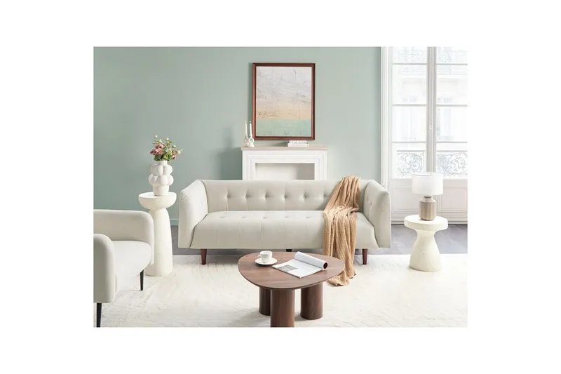 3-sitssoffa Beliani Byske Beige, mörkt trä Beige||Dark colored wood - Møbler - Sofaer - 3 personers sofa