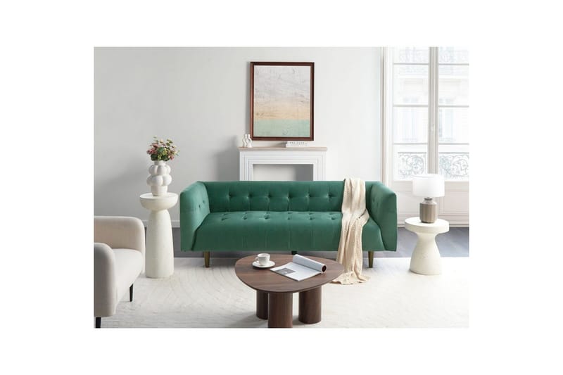 3-sitssoffa Beliani Byske Beige, mörkt trä Green||Dark colored wood - Møbler - Sofaer - 3 personers sofa