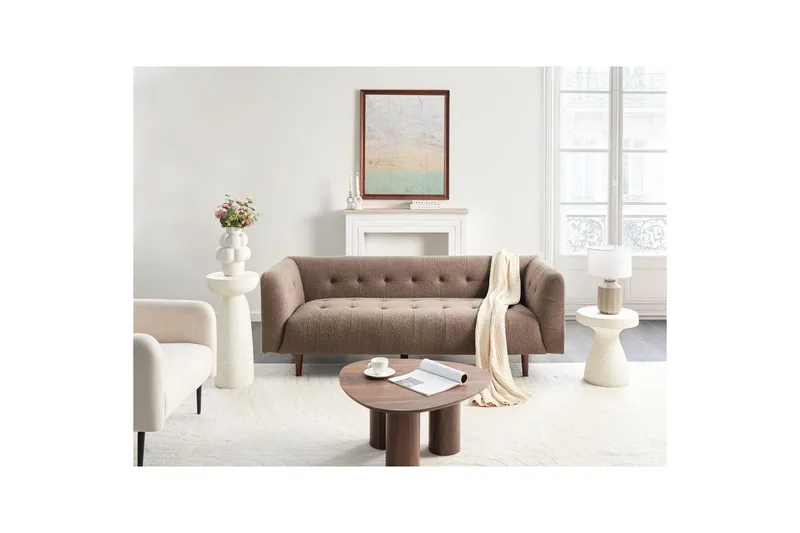 3-sitssoffa Beliani Byske Beige, mörkt trä NO_BRAND Brown||Dark colored wood - Møbler - Sofaer - 3 personers sofa