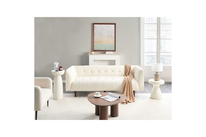 3-sitssoffa Beliani Byske Beige, mörkt trä White - Hvid - Møbler - Sofaer - 3 personers sofa