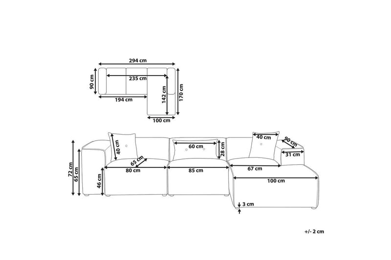 3-sitssoffa Beliani Dolva Grå, svart, Vänstervänd Grey - Grå - Møbler - Sofaer - Sofa med chaiselong