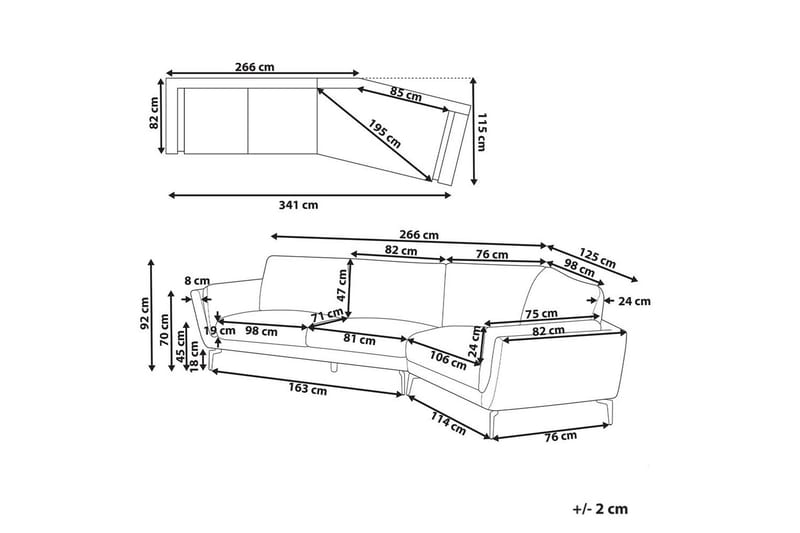 3-sitssoffa Beliani Kansseli Beige, svart Grey - Grå - Møbler - Sofaer - 3 personers sofa