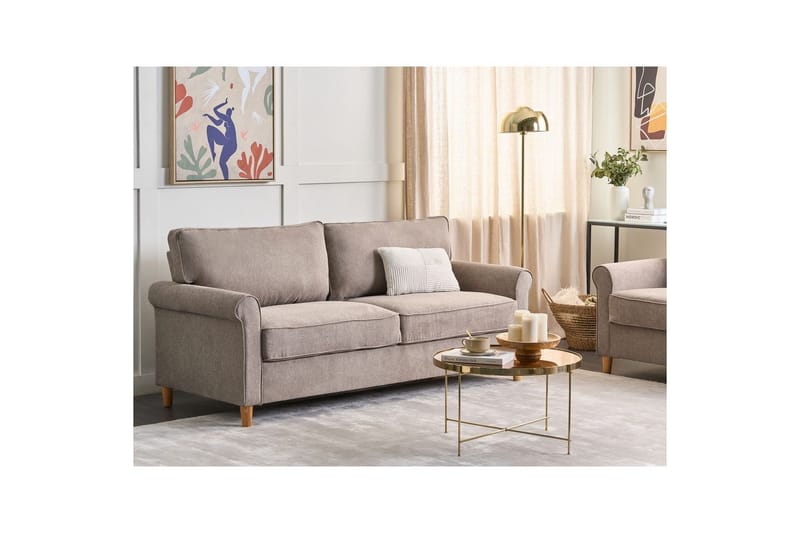 3-sitssoffa Beliani Ronneby Beige, ljust trä NO_BRAND Beige||Light colored wood - Møbler - Sofaer - 3 personers sofa