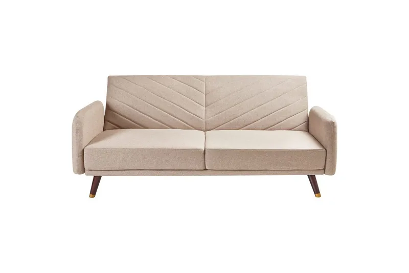 3-sitssoffa Beliani Senja Beige, mörkt trä, guld Beige - Beige - Møbler - Sofaer - Sovesofaer