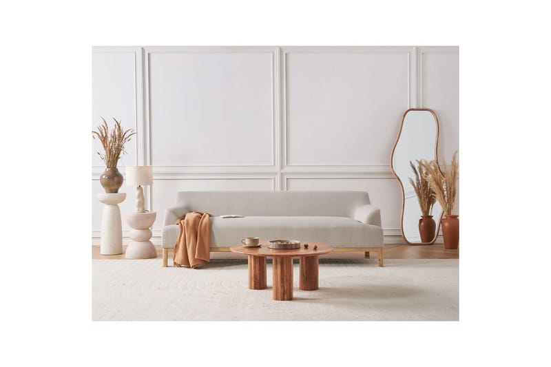 3-sitssoffa Beliani Sosjo Beige, ljust trä Beige||Light colored wood - Møbler - Sofaer - 3 personers sofa