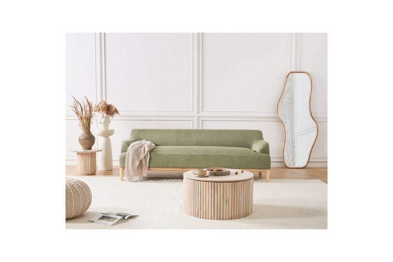 3-sitssoffa Beliani Sosjo Beige, ljust trä Green||Light colored wood - Møbler - Sofaer - 3 personers sofa
