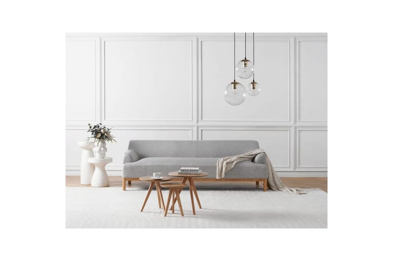3-sitssoffa Beliani Sosjo Beige, ljust trä Grey||Light colored wood - Møbler - Sofaer - 3 personers sofa
