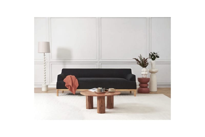 3-sitssoffa Beliani Sosjo Beige, ljust trä NO_BRAND Black||Light colored wood - Møbler - Sofaer - 3 personers sofa