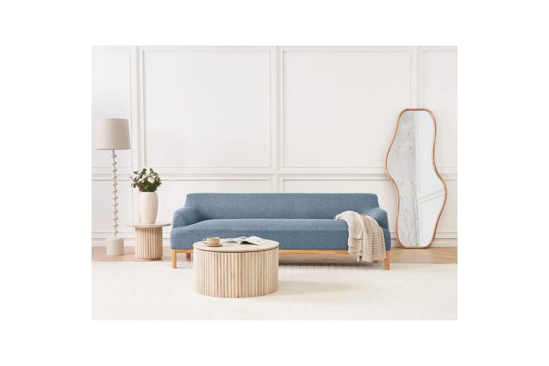3-sitssoffa Beliani Sosjo Beige, ljust trä NO_BRAND blue||Light colored wood - Møbler - Sofaer - 3 personers sofa