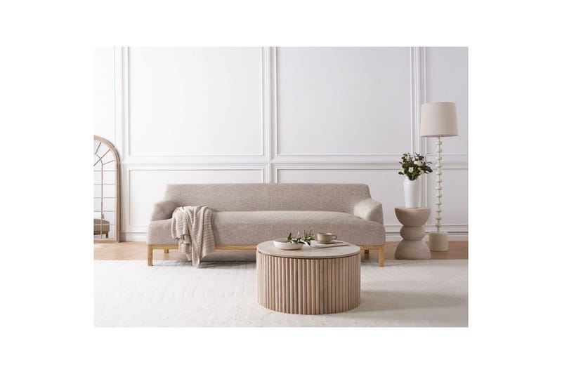 3-sitssoffa Beliani Sosjo Beige, ljust trä NO_BRAND Brown||Light colored wood - Møbler - Sofaer - 3 personers sofa