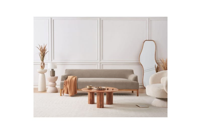 3-sitssoffa Beliani Sosjo Beige, ljust trä Taupe - Møbler - Sofaer - 3 personers sofa