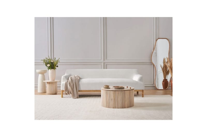 3-sitssoffa Beliani Sosjo Beige, ljust trä White||Light colored wood - Møbler - Sofaer - 3 personers sofa