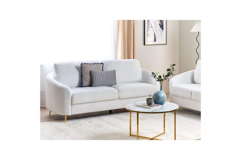 3-sitssoffa Beliani Trosa Beige, guld White - Møbler - Sofaer - 3 personers sofa