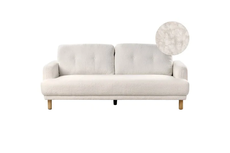 3-sitssoffa Beliani Tuve Beige, ljust trä, Bouclé NO_BRAND White||Light colored wood, undefined