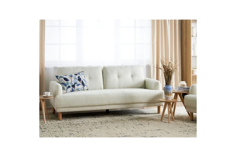 3-sitssoffa Beliani Tuve Beige, ljust trä, Bouclé Offwhite||Light colored wood - Møbler - Sofaer - 3 personers sofa