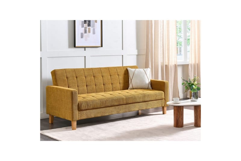 3-sitssoffa Beliani Vehkoo Grönt, ljust trä GOLD||Light colored wood - Møbler - Sofaer - Sovesofaer