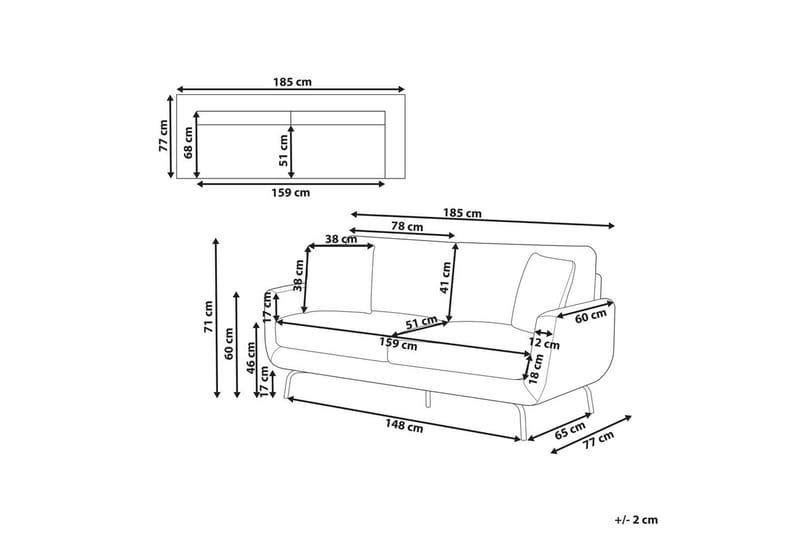 3-sitssoffa Beliani Vesala Brun, Svart White - Hvid - Møbler - Sofaer - 3 personers sofa