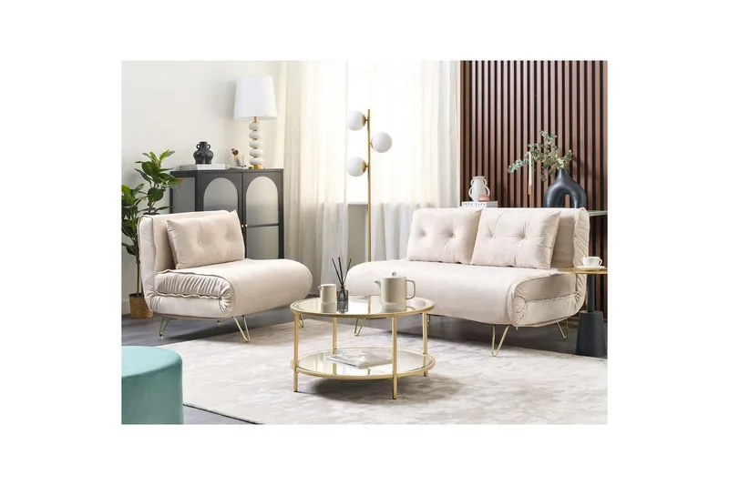 3-sitssoffa Beliani Vestfold Beige, guld Beige||GOLD - Møbler - Sofaer - Sovesofaer