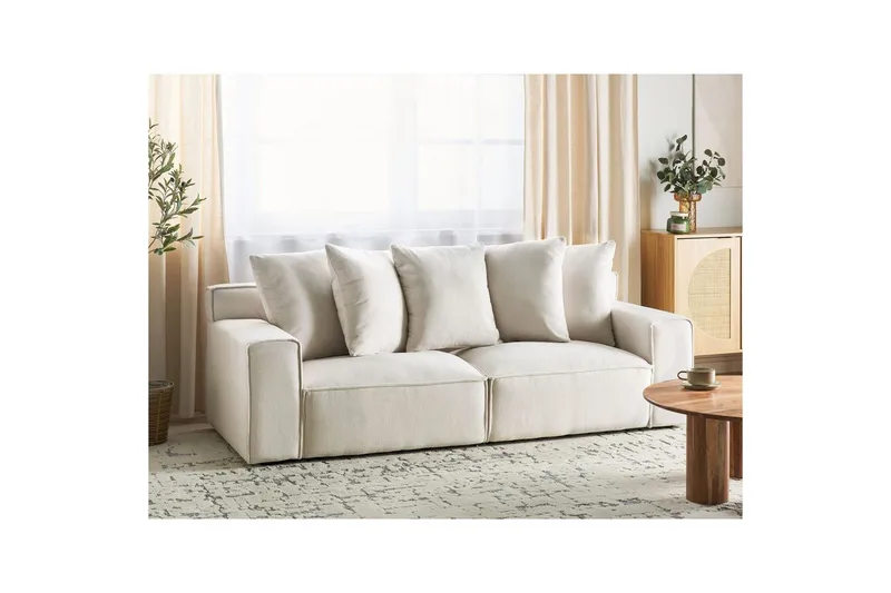 3-sitssoffa Beliani Viskan Beige, Manchestertyg White - Møbler - Sofaer - 3 personers sofa
