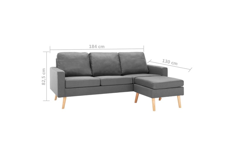 3-Personers Sofa Med Fodskammel Stof Lysegrå - 3 personers sofa